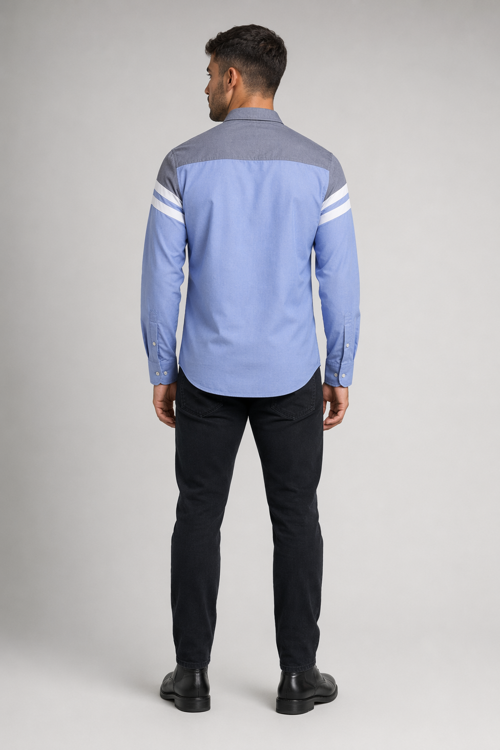 Color-Blocked Men's Button-Up Shirt: A Revised Title Blue