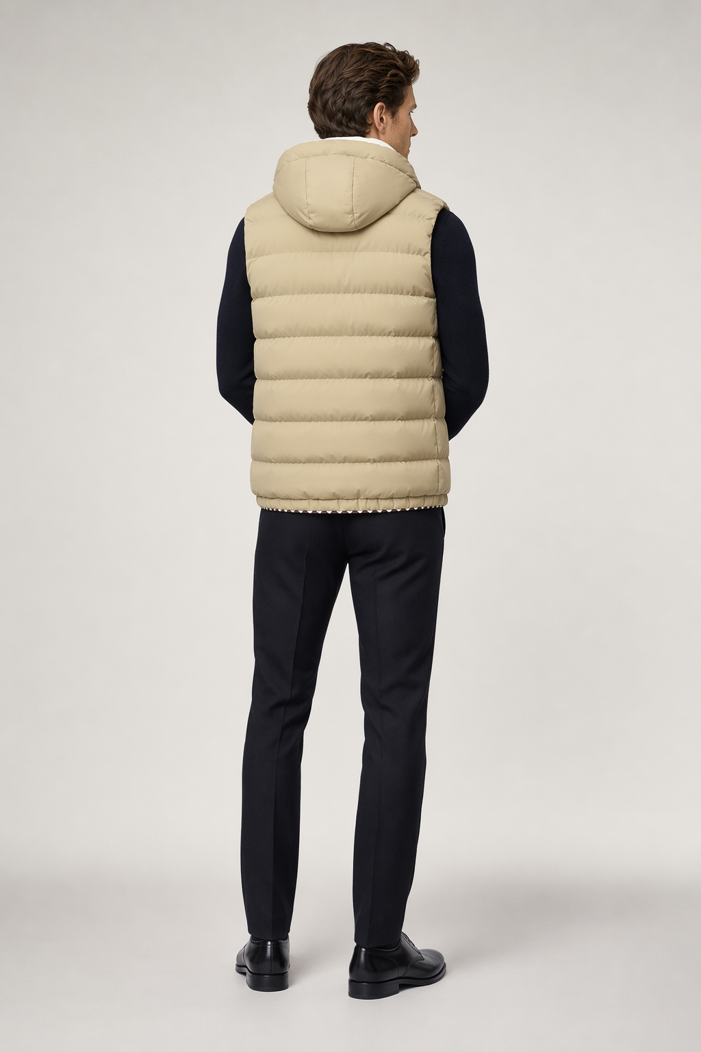 Two Tone Khaki Hooded Men's Puffer Vest Default