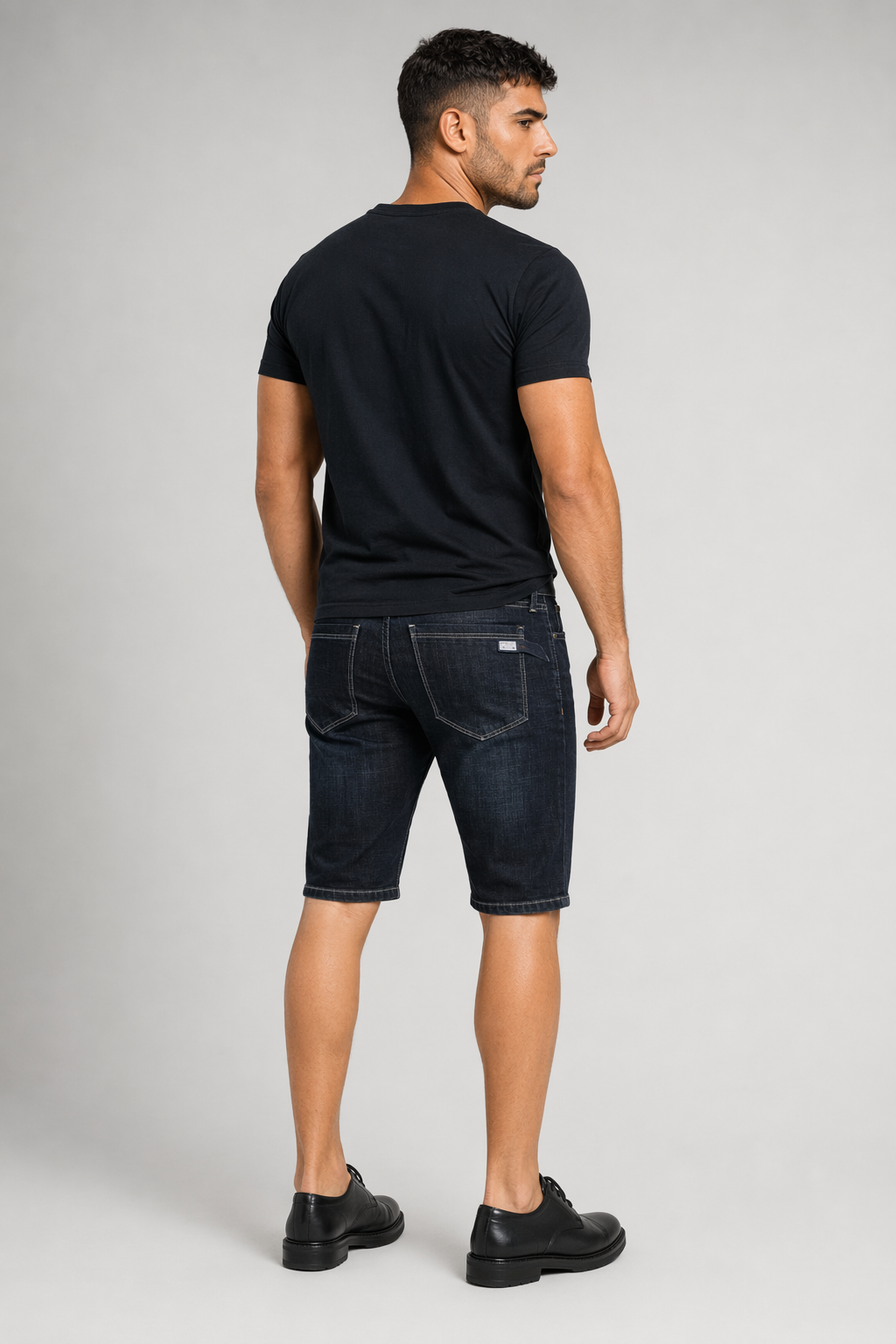 Slim Fit Black Denim Shorts for Men - Mid Length Default