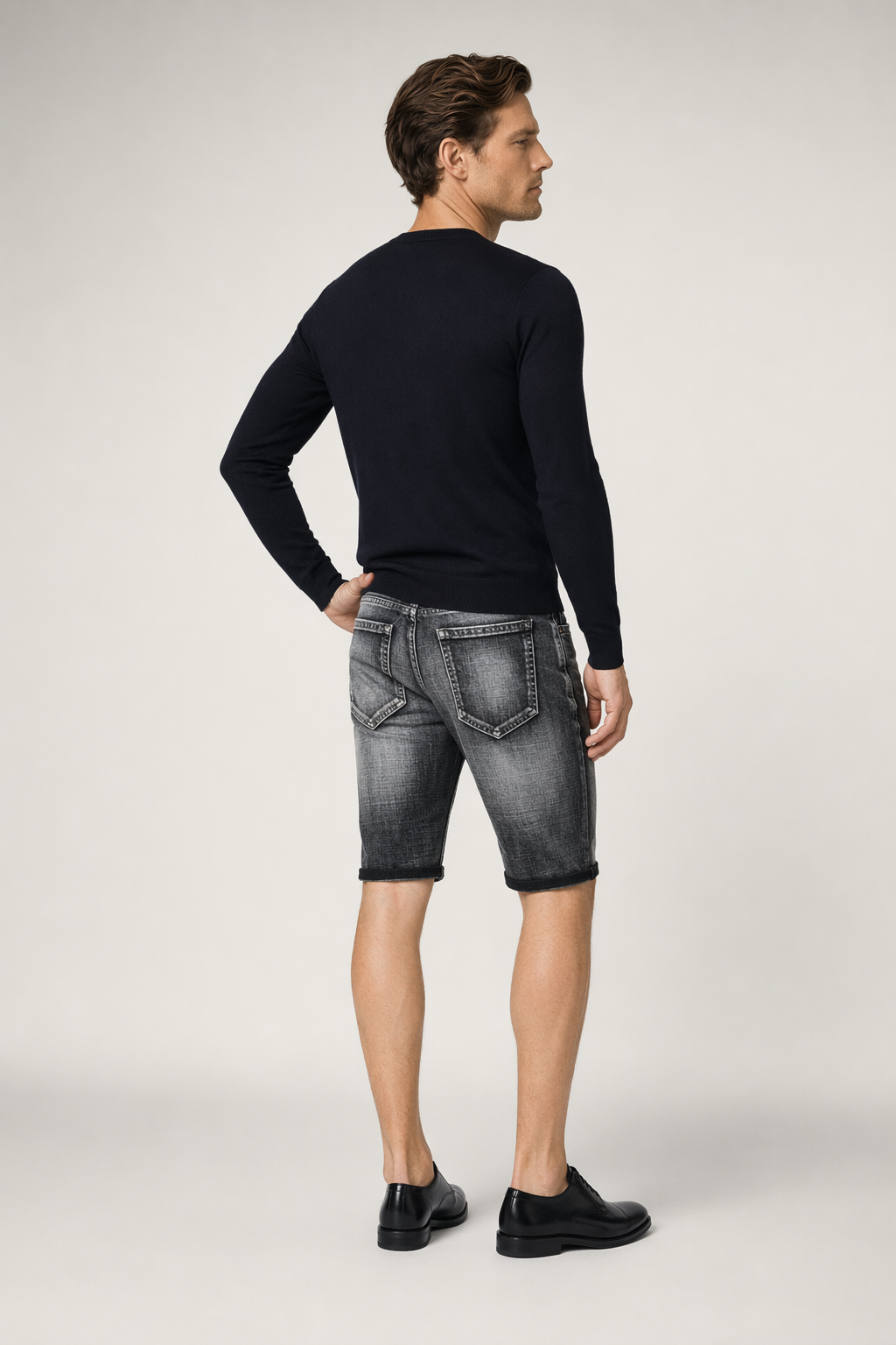 Denim Knee-Length Shorts for Men's Casual Wear Gray