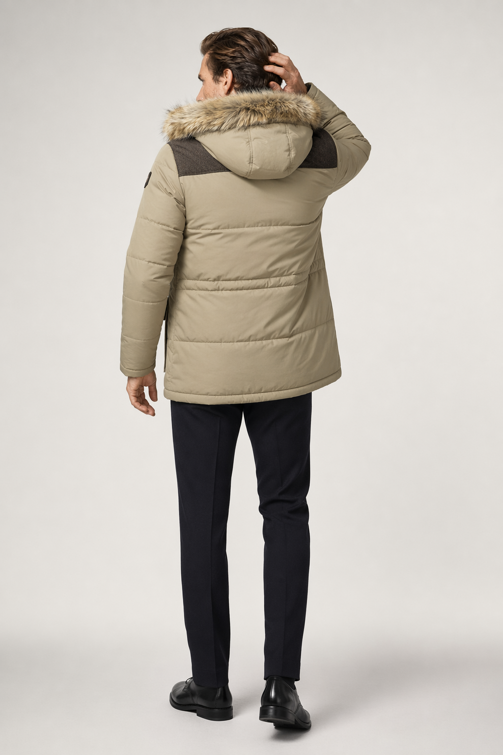 Winter Hooded Coat for Men in Beige Default