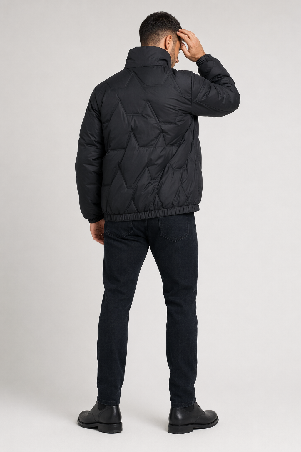 Quilted High Collar Men's Jacket Black