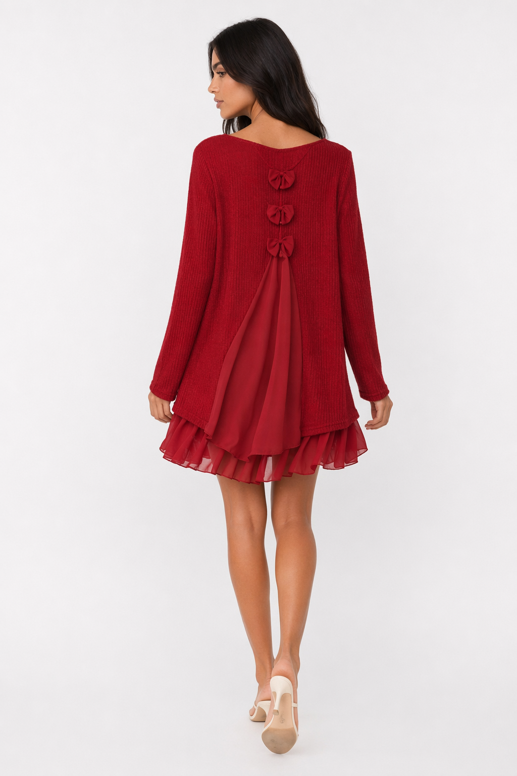 Red Frill-Trimmed Layered Tunic Dress for Women Default