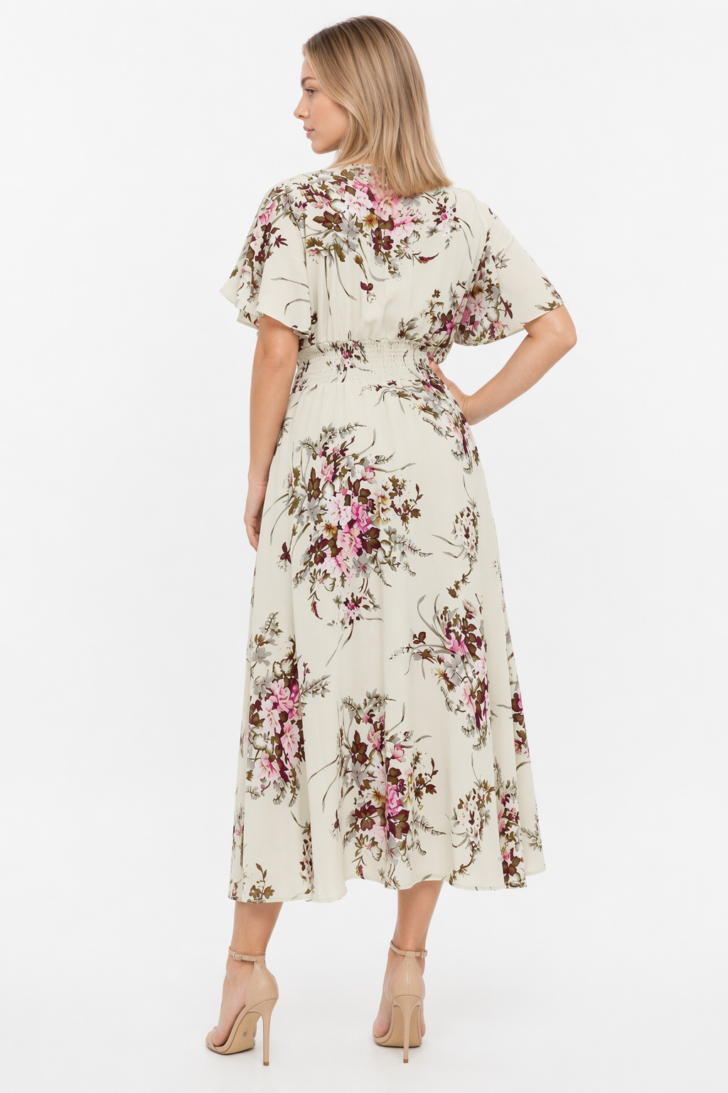 Floral Plus Size Women's Dress Beige