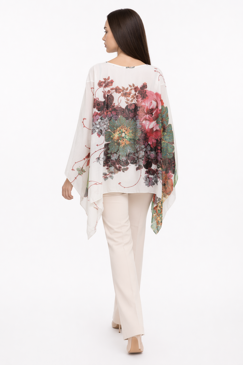 Chiffon Peony Oversized Blouse for Women White