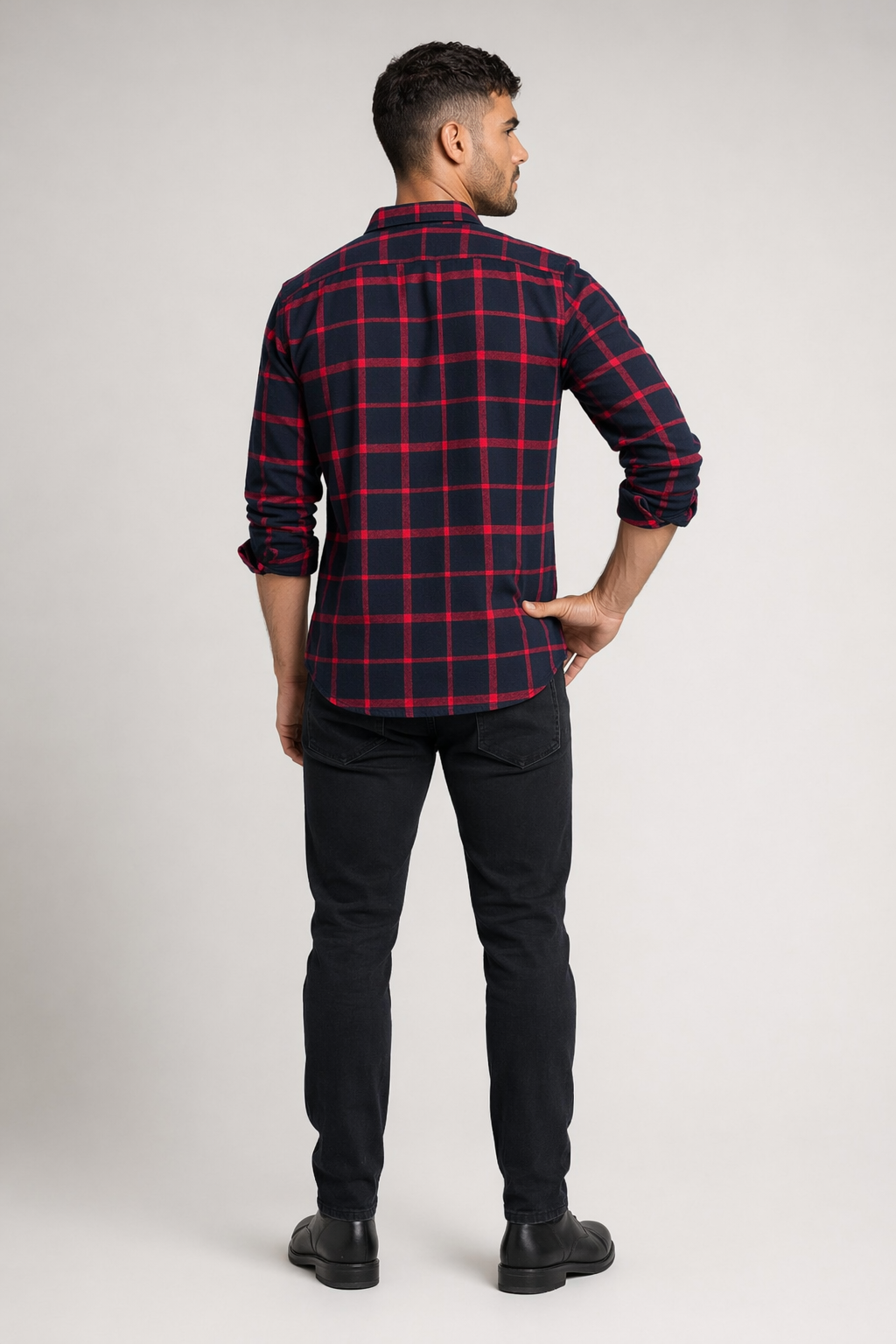 Red Checkered Cotton Shirt with Long Sleeves for Men Default