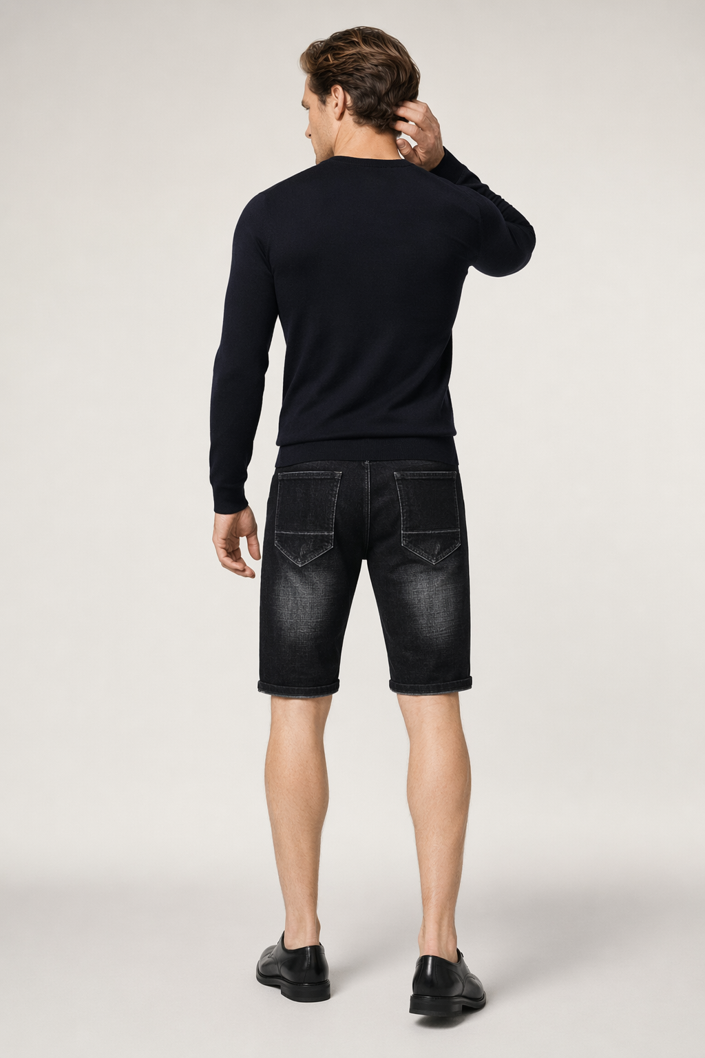 Denim Knee-Length Shorts for Men's Casual Wear Black