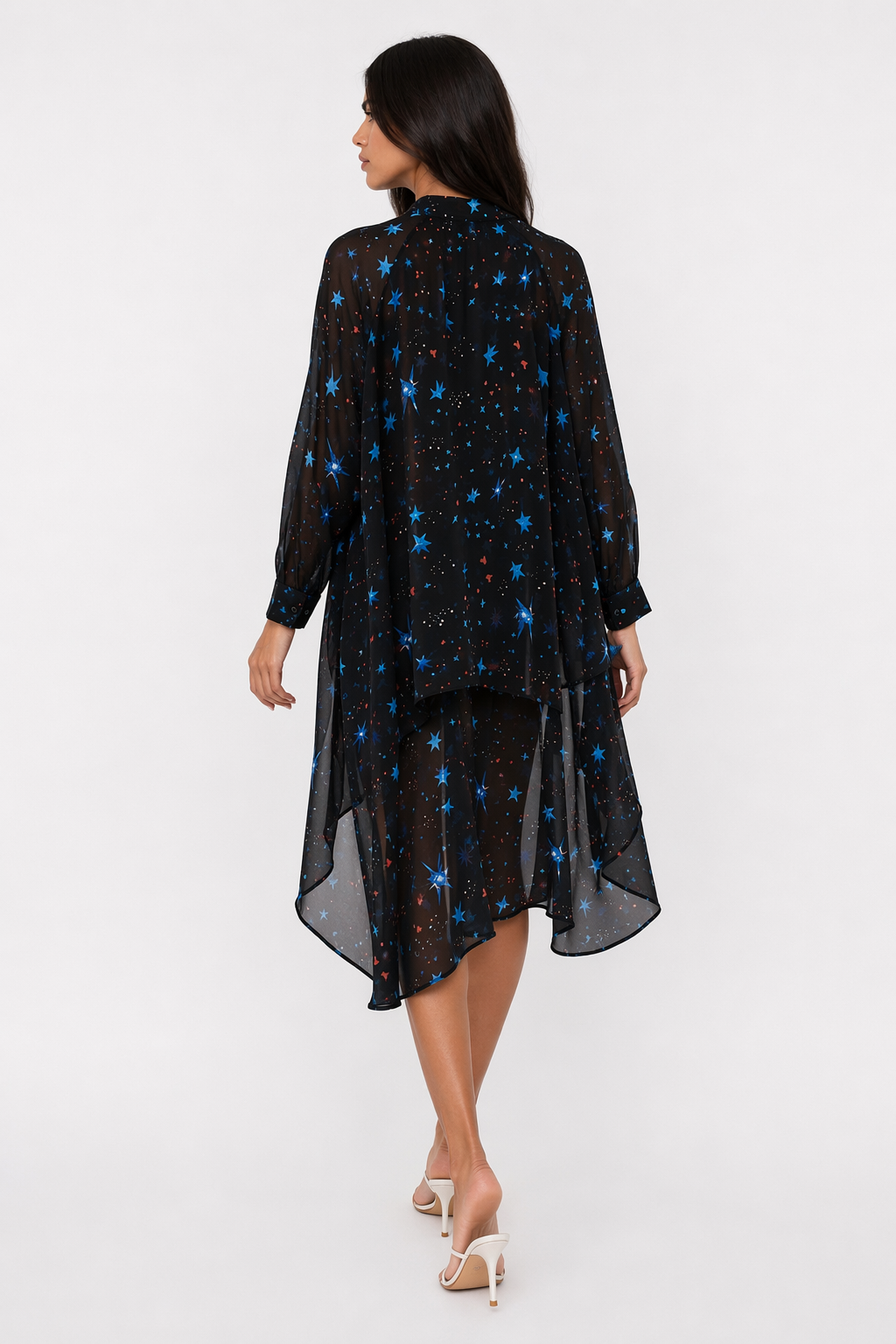 Black Asymmetrical Long Chiffon Top for Women Default
