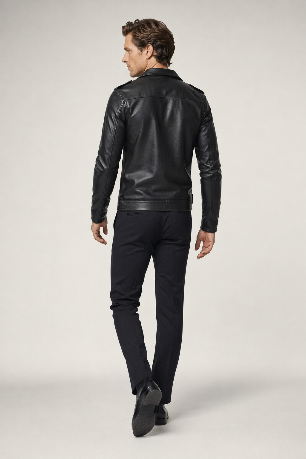 Stealthy Black Faux Leather Biker Jacket for Men Default