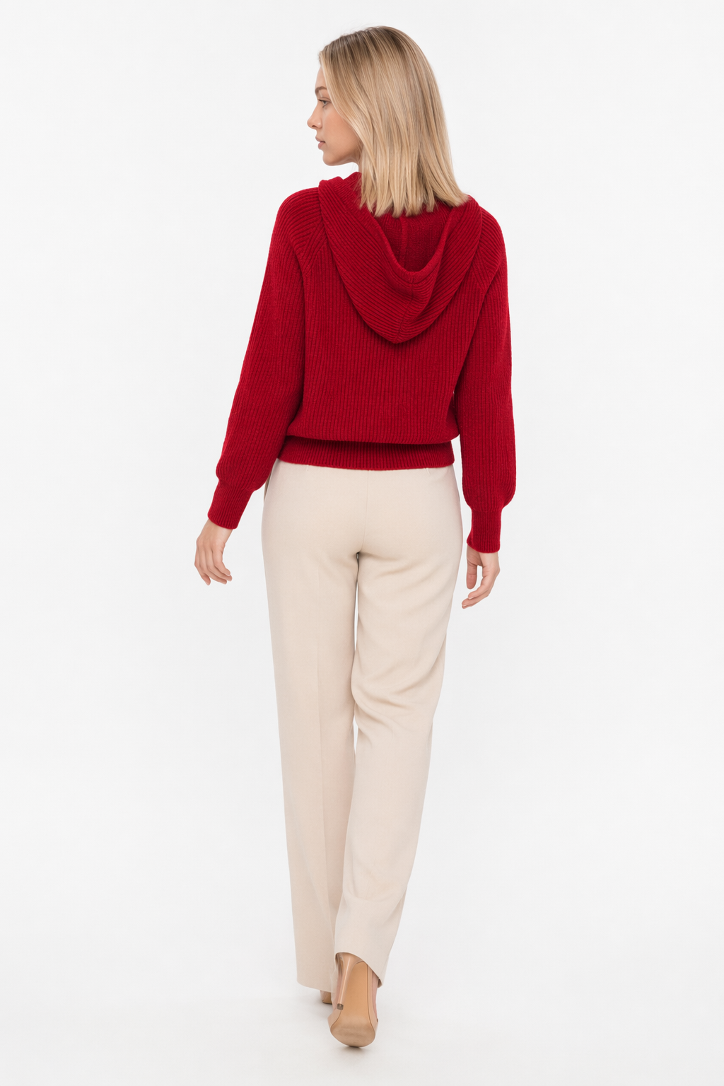 Hooded Zip-Up Cardigan for Women Red
