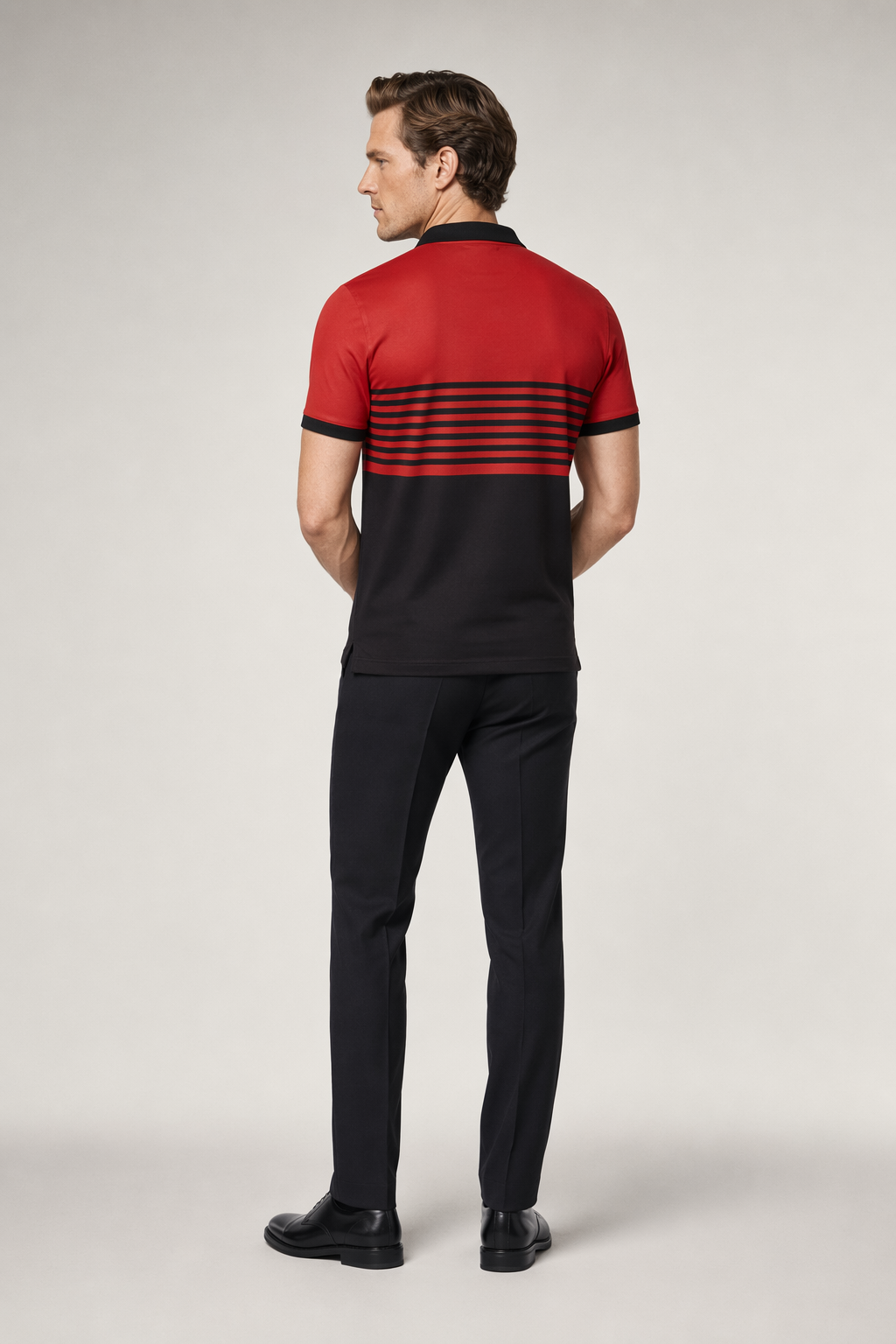 Short Sleeve Casual Polo Shirt with Striped Print for Men Red