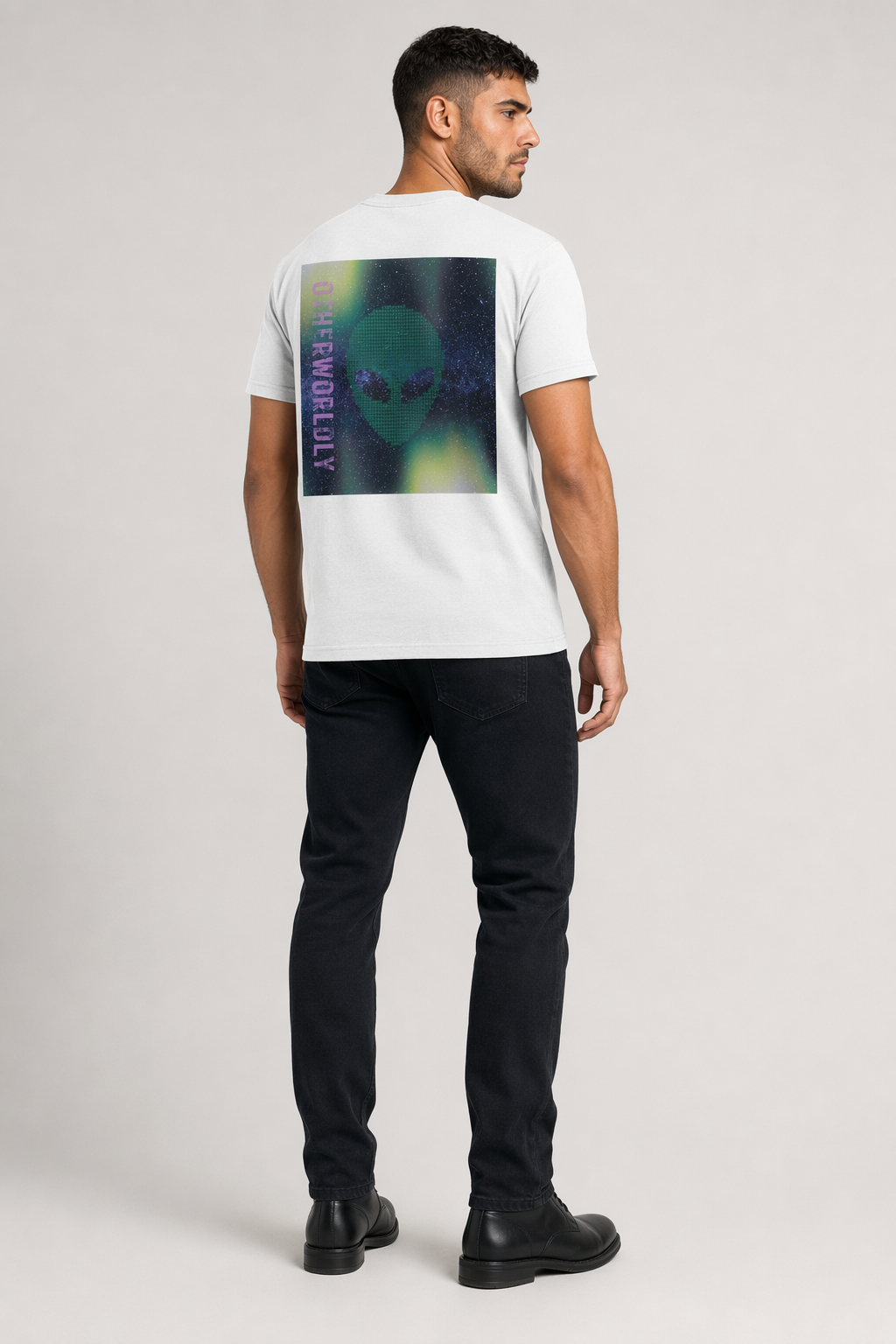 Graphic T-Shirt Featuring an Extraterrestrial Back Design White