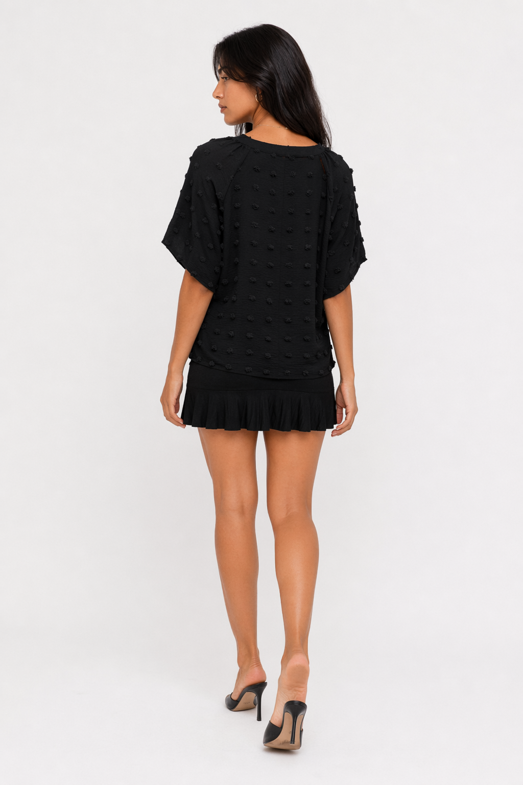 Women's Summer Top with Batwing V-Neck Design Black