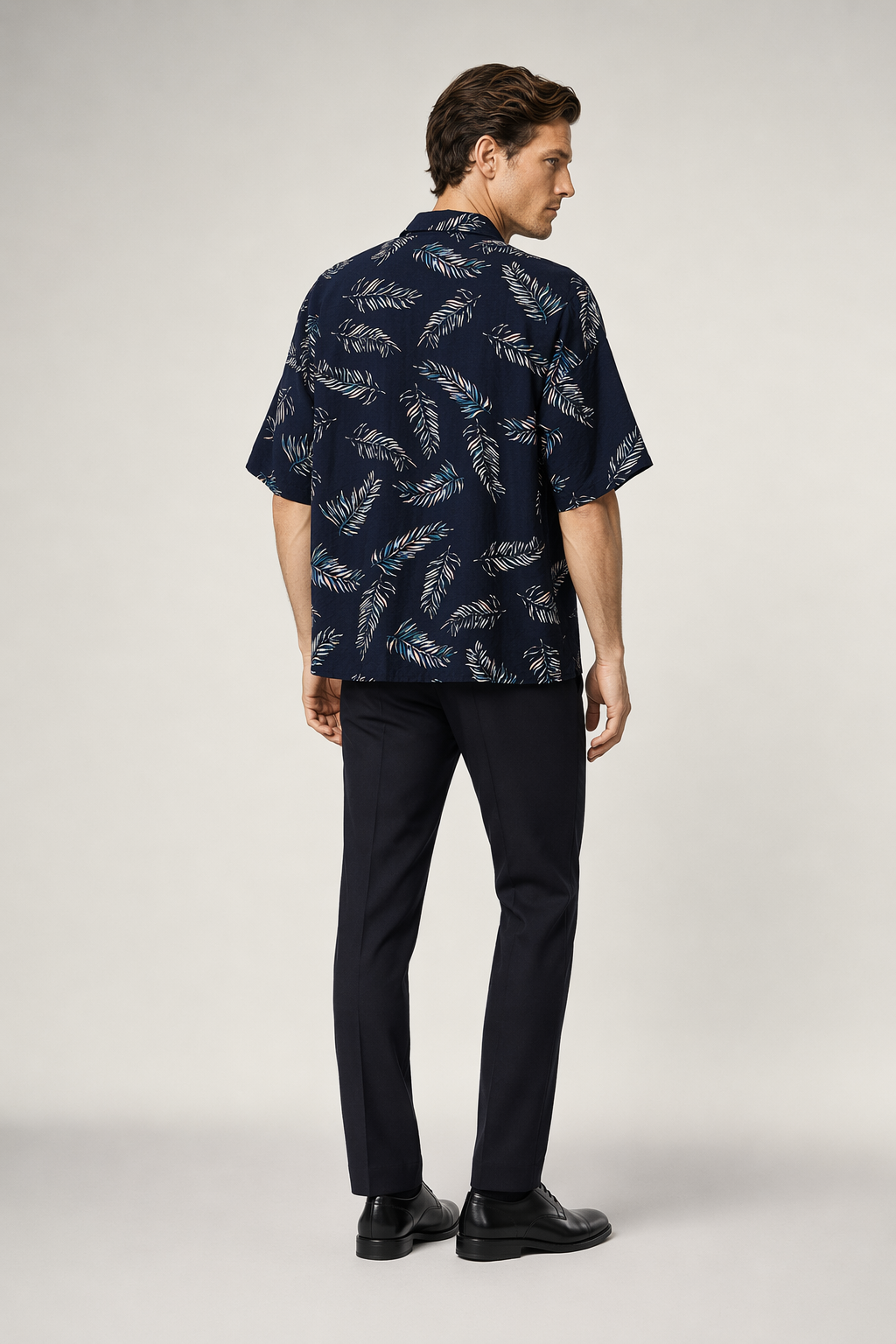 Oversized Navy Floral Hawaiian Shirt for Men Default