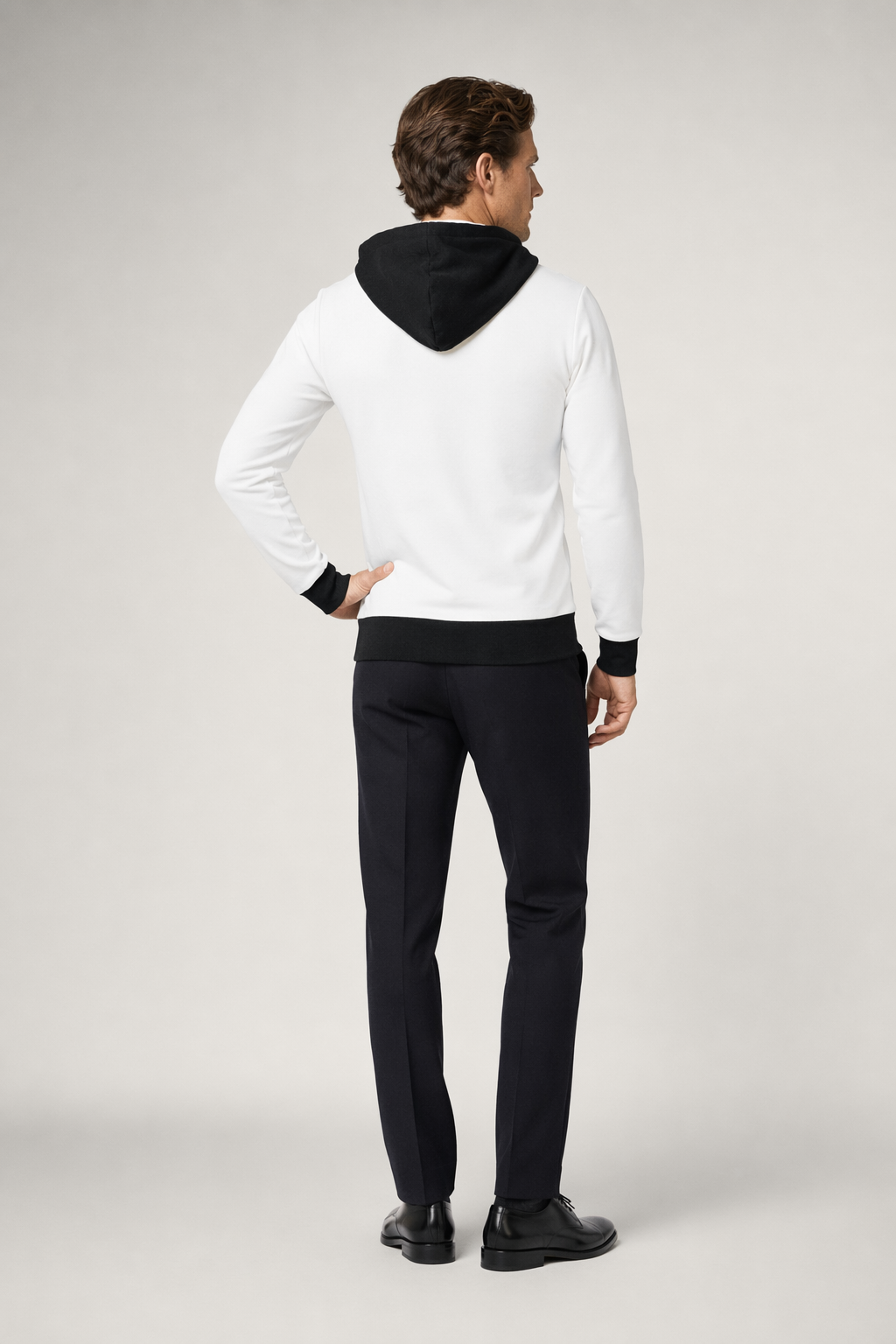 High Collar Men's Hoodie with Contrasting Cuffs White