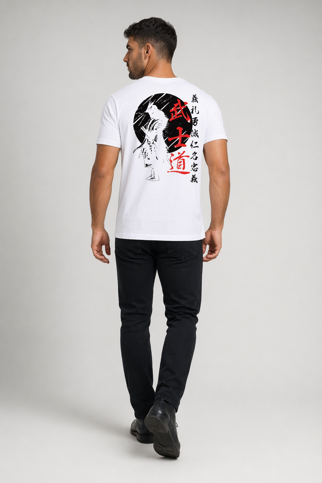 Samurai-Inspired Short Sleeve Tee for Men White