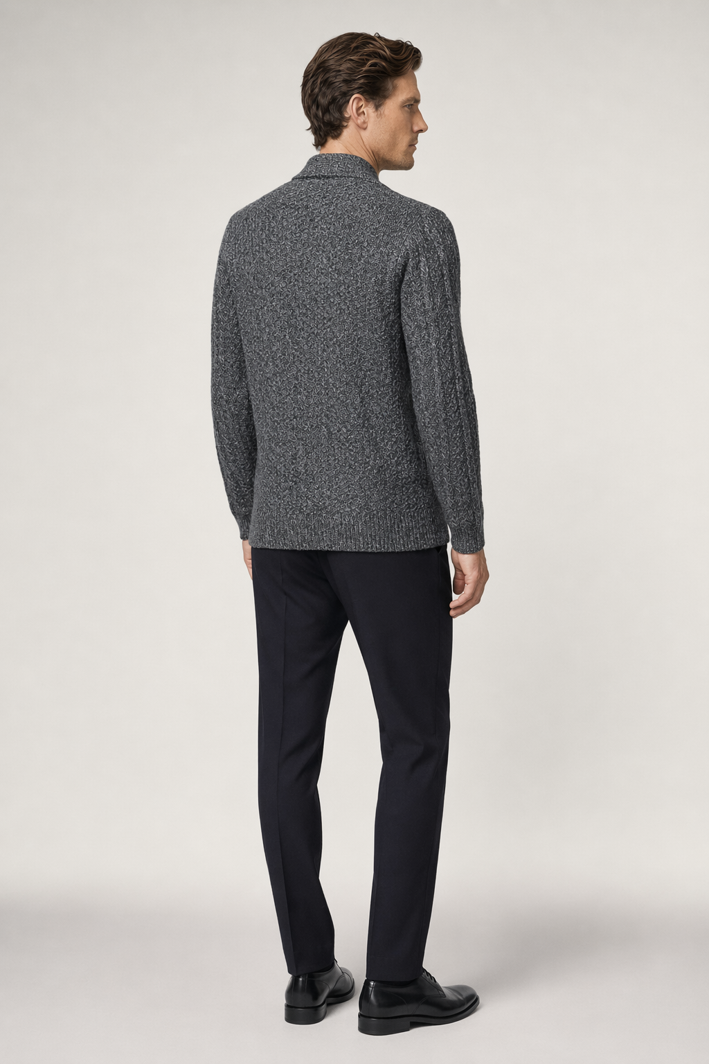 Shawl Collar Men's Cable Knit Cardigan Dark Gray