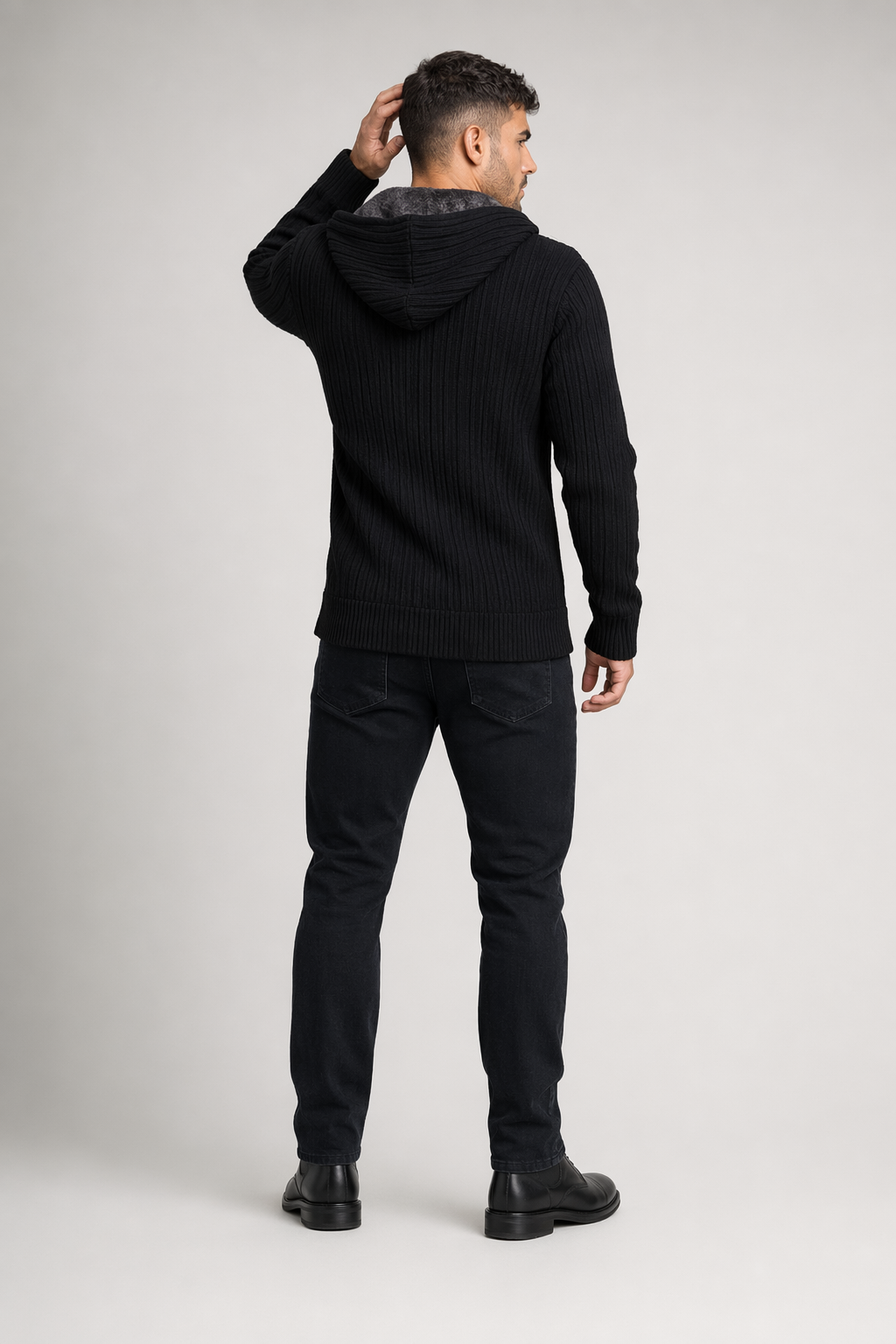 Layered Inner Mens Hooded Cardigan Black
