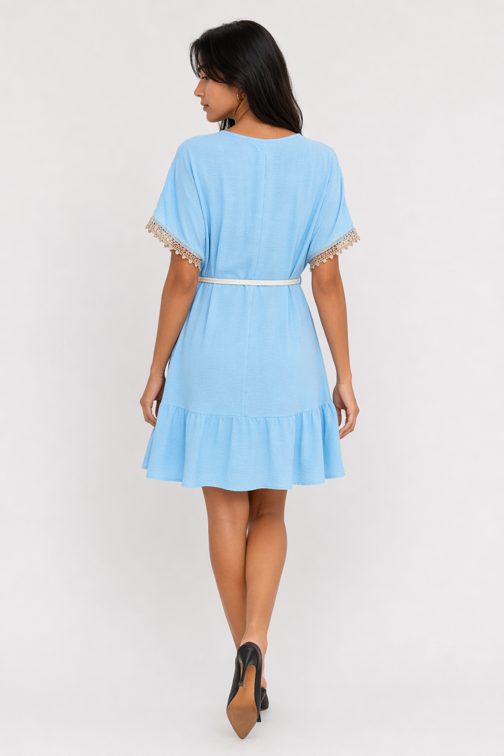 Lace Detailed Flowy V-Neck Dress Light Blue