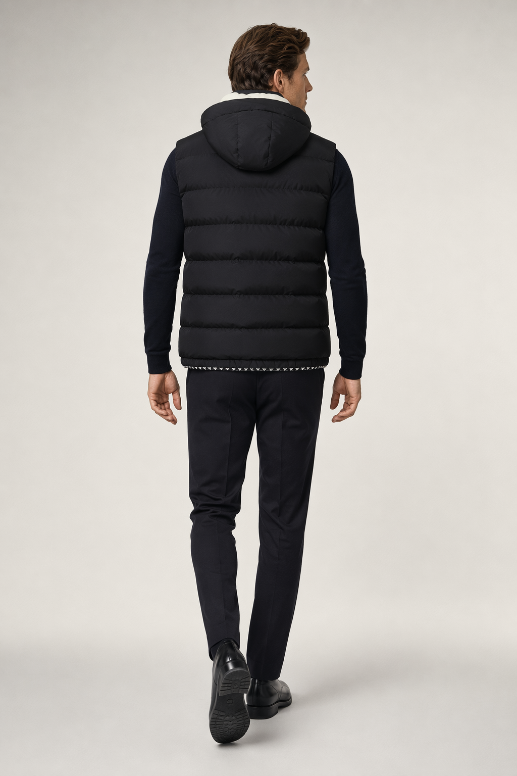 Two Tone Black Winter Puffy Vest with Hood for Men Default