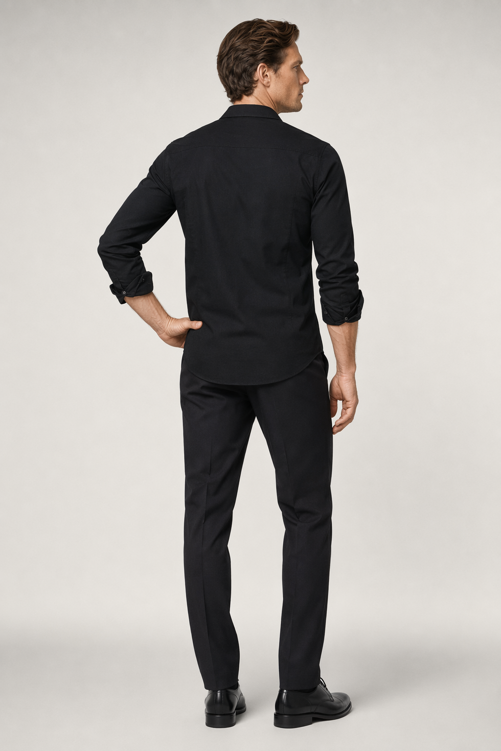 Long Sleeve Military Shirt with Dual Pockets for Men Black