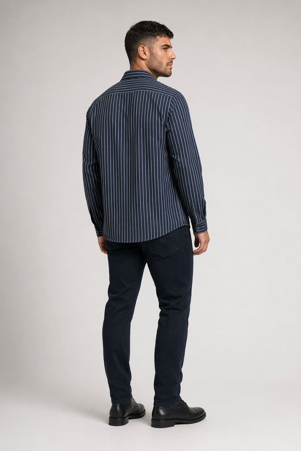 Linen Shirt with Stripes for Men Navy