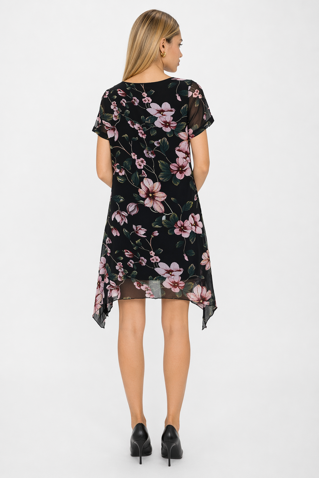Uneven Short Sleeve Floral Dress for Women Default