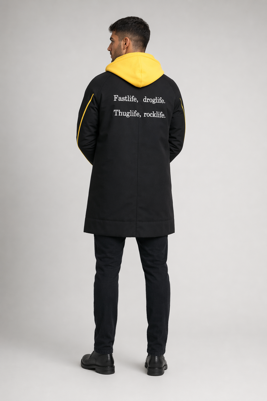 Two Tone Hooded Coat for Men: Enhancing Style and Warmth Yellow