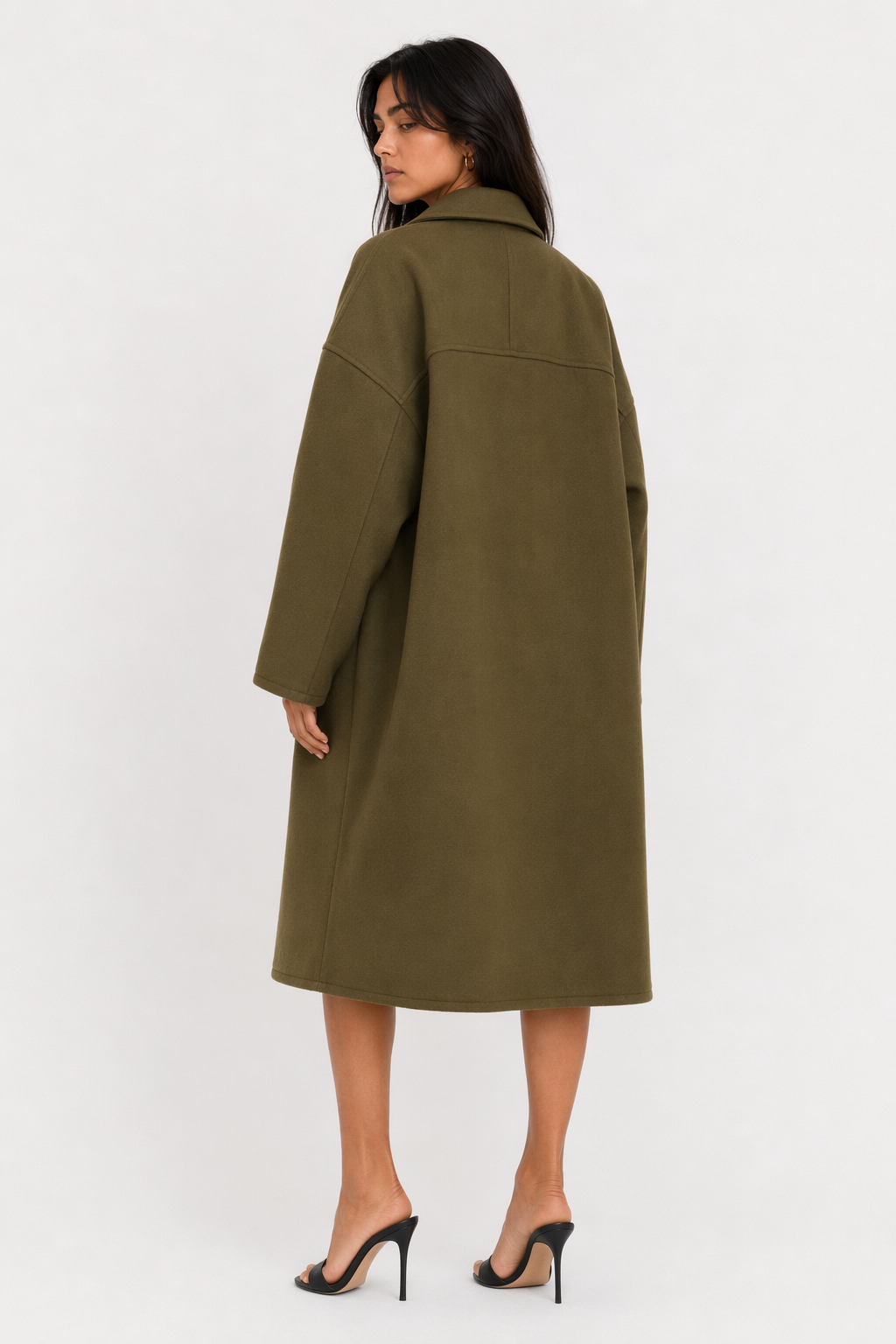 Relaxed Fit Olive Drab Women's Autumn Coat Default