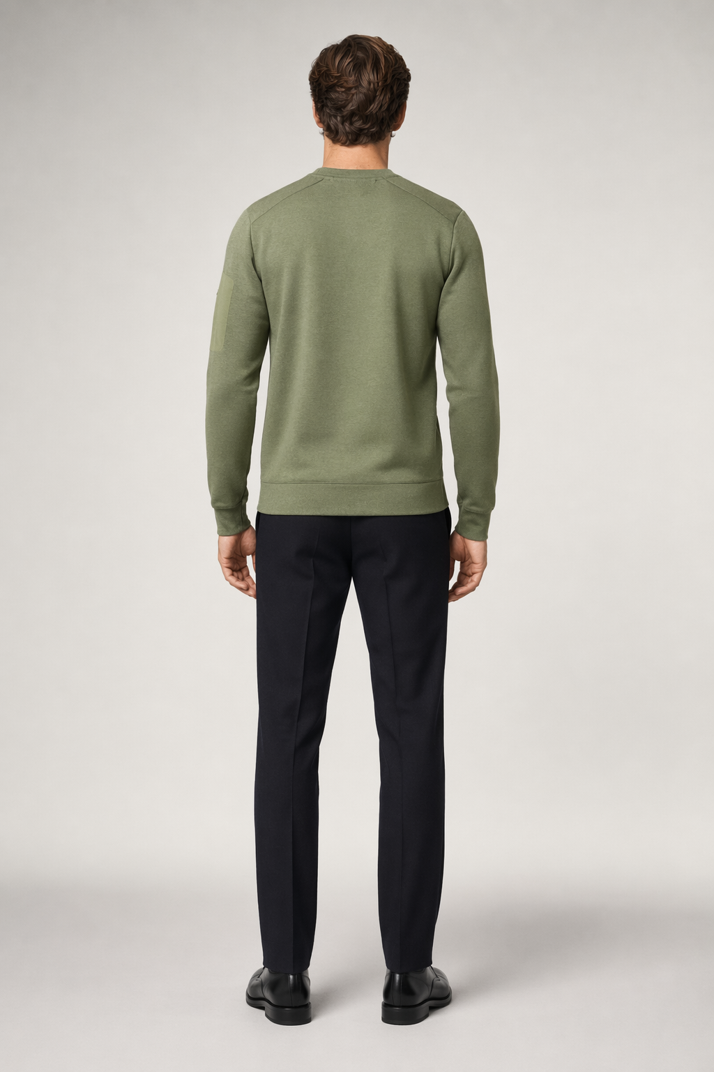 Round Neck Men's Sweatshirt with Sleeve Pocket Army Green
