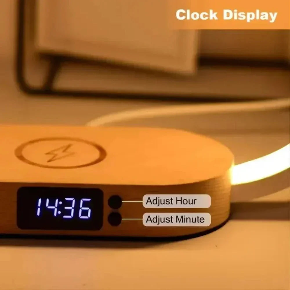 LED Lamp Station with Wireless Charging for Wooden Surfaces
