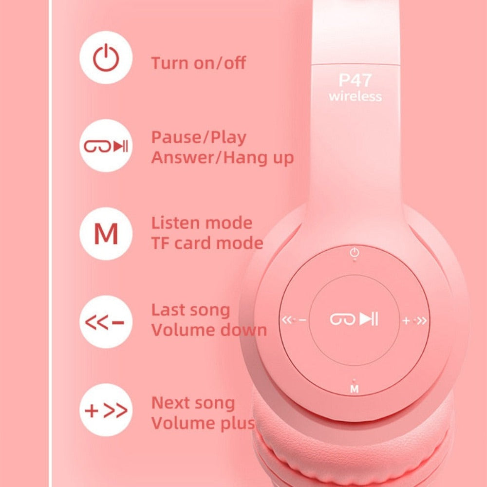 LED Bluetooth Headphones with Cat Ear Design