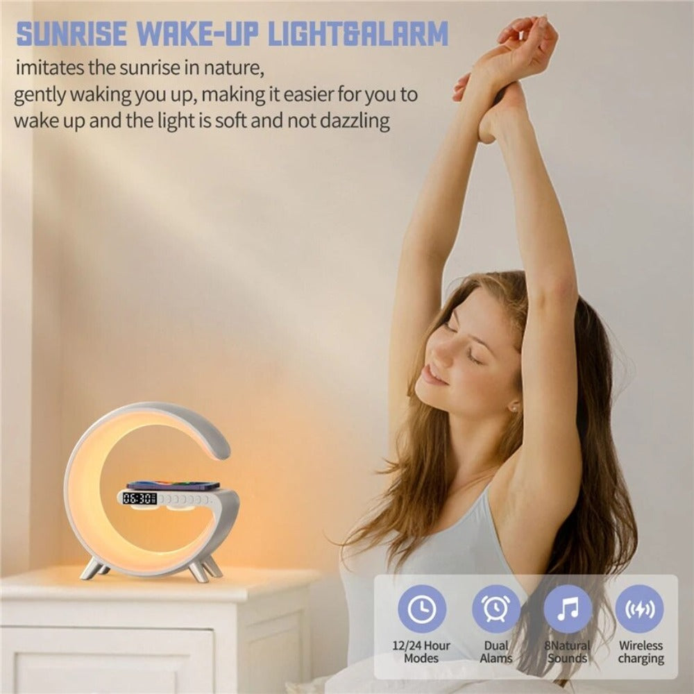 Bluetooth Speaker Alarm Clock with Wireless Charging and RGB Lights
