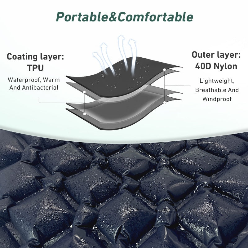 Inflatable Outdoor Mat with Pump and Neck Support