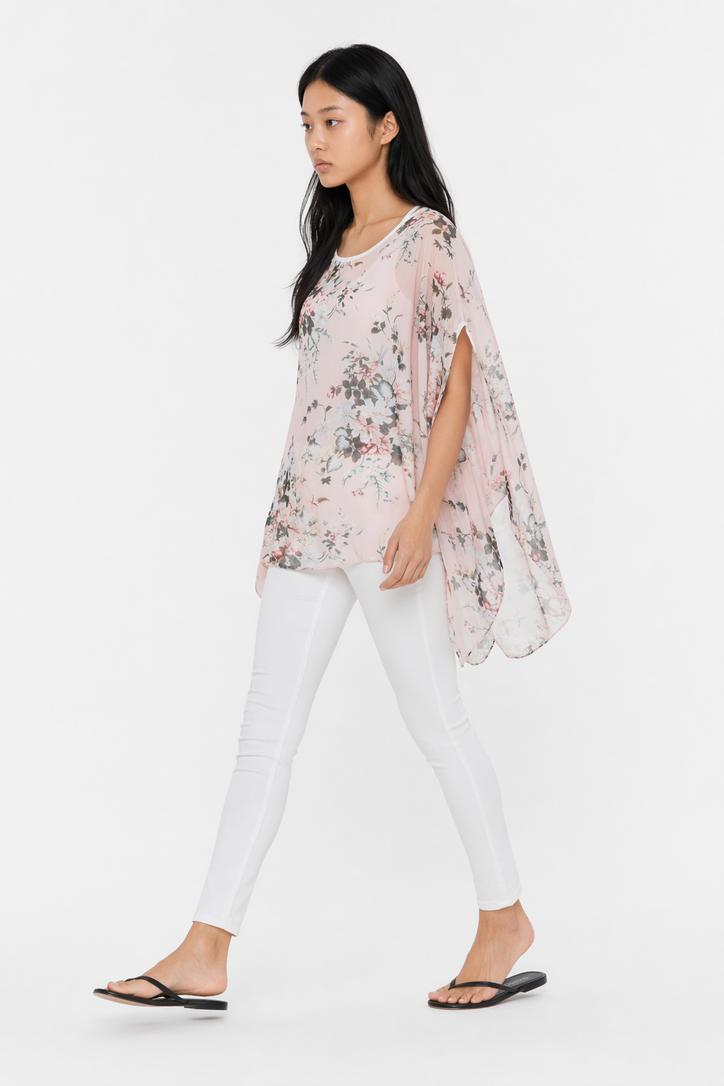 Flowing Chiffon Tunic for Women Featuring a Delicate Floral Pattern Default