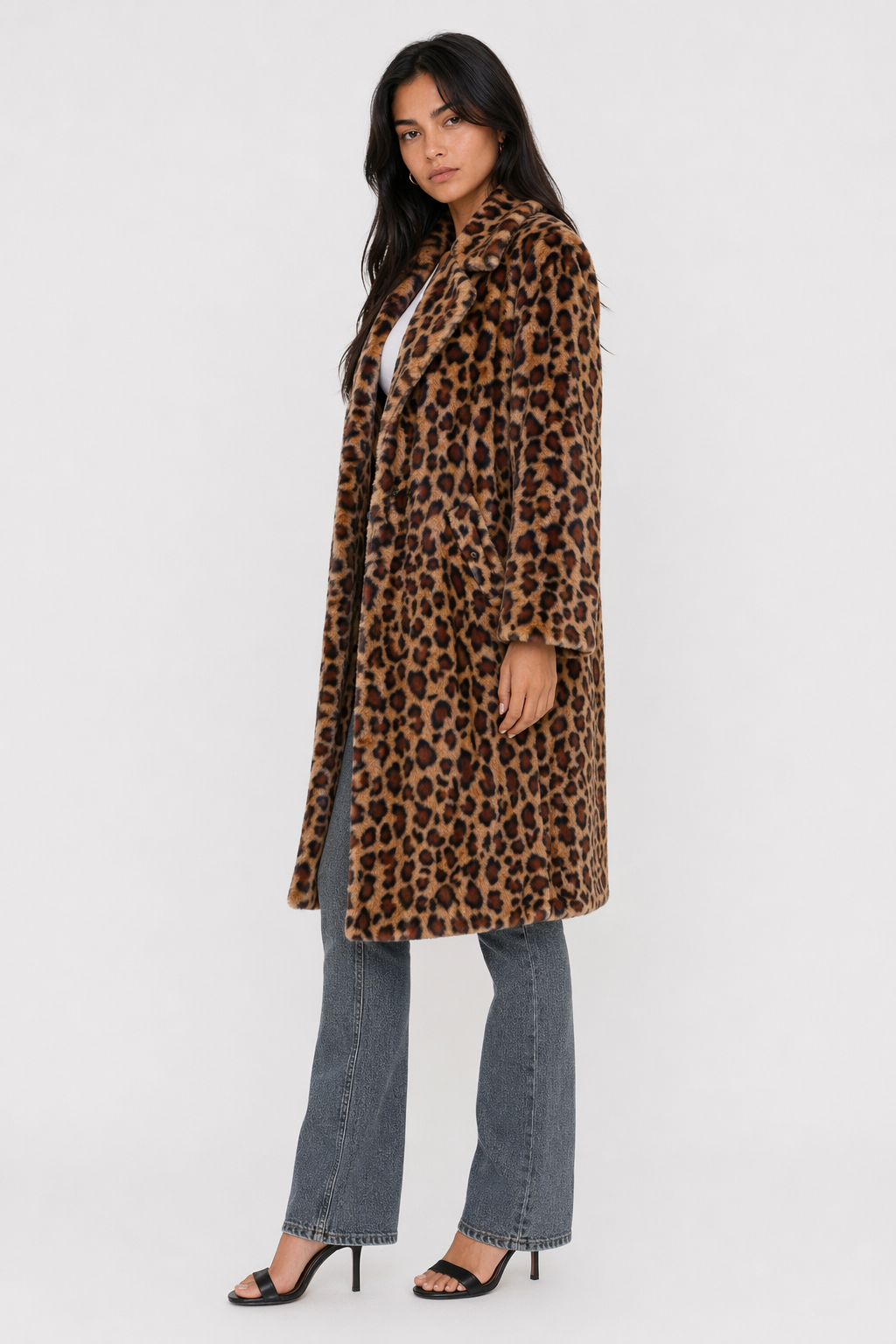 Animal Print Midi Women's Coat: Embrace the Wild Side in Style! Default