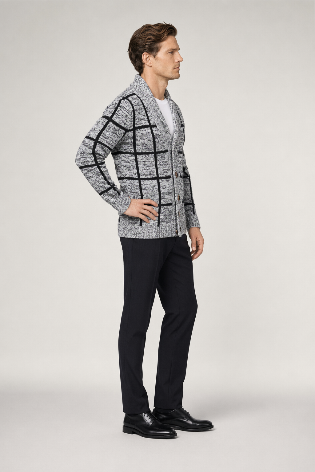 Gray Men's Cardigan with a Shawl Neckline Default