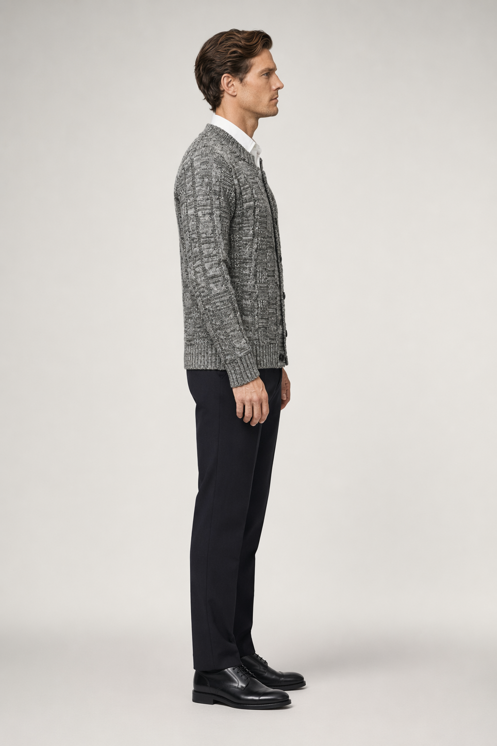 Gray Men's Button-Front Crew Neck Cardigan Default