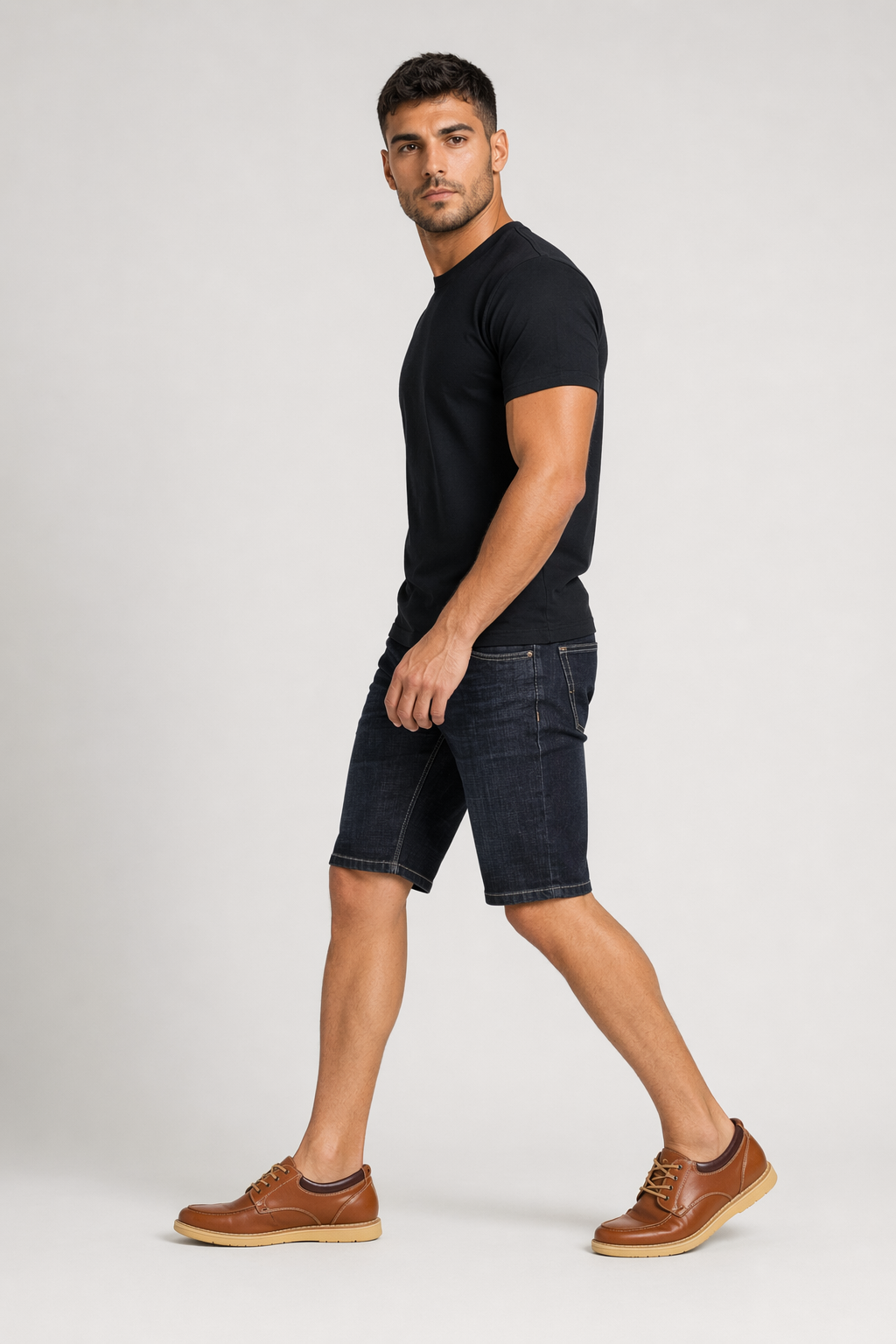 Slim Fit Black Denim Shorts for Men - Mid Length Default