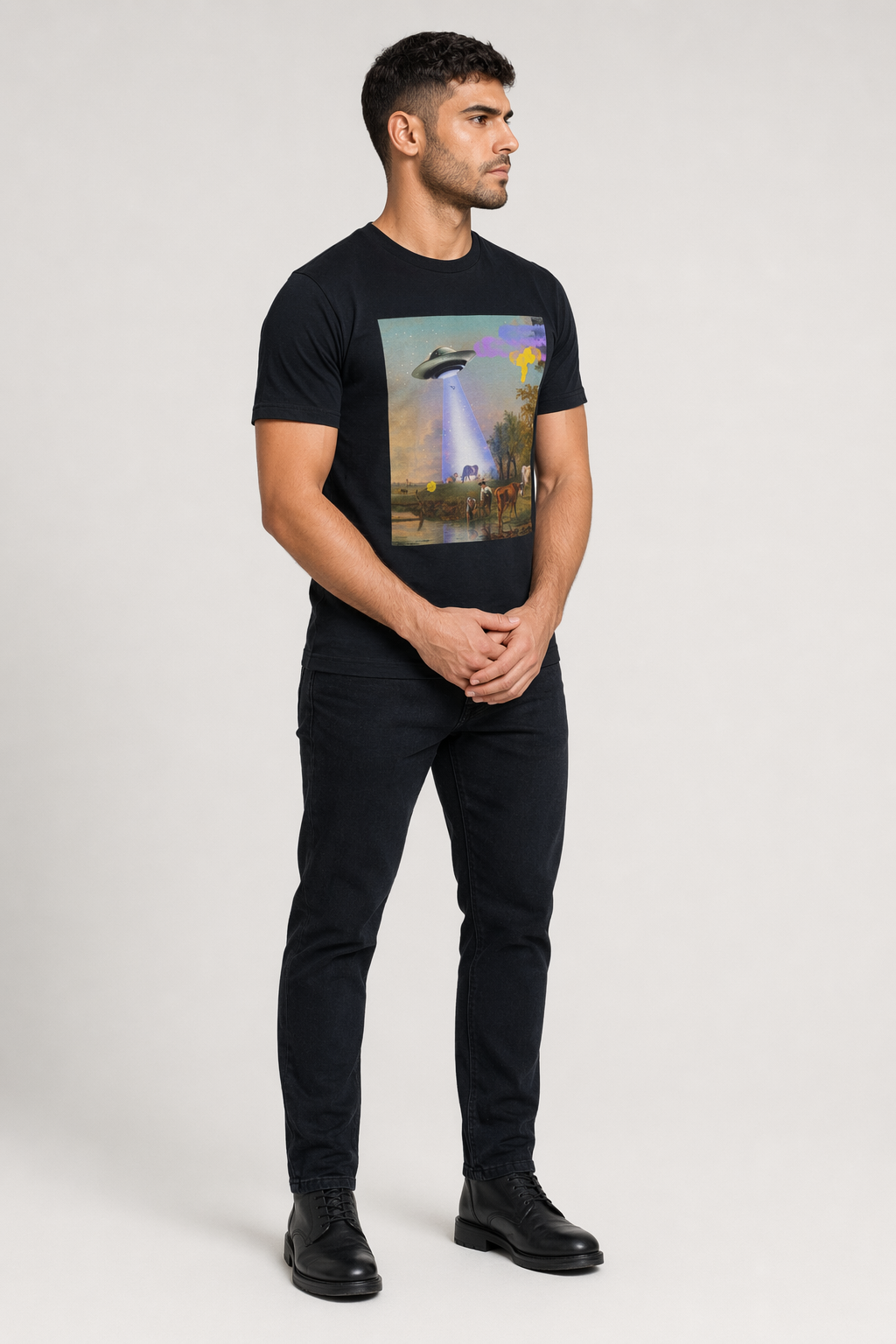 Jersey Short Sleeve Tee featuring Cow being Abducted by UFO Default