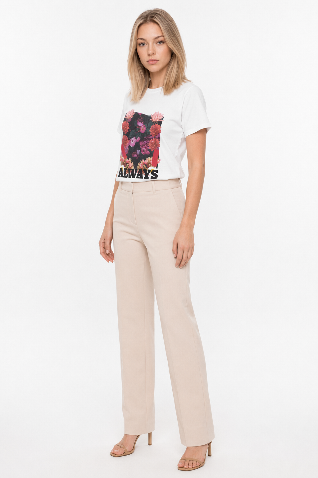 Short Sleeve Jersey Tee with a Floral Grunge Twist White