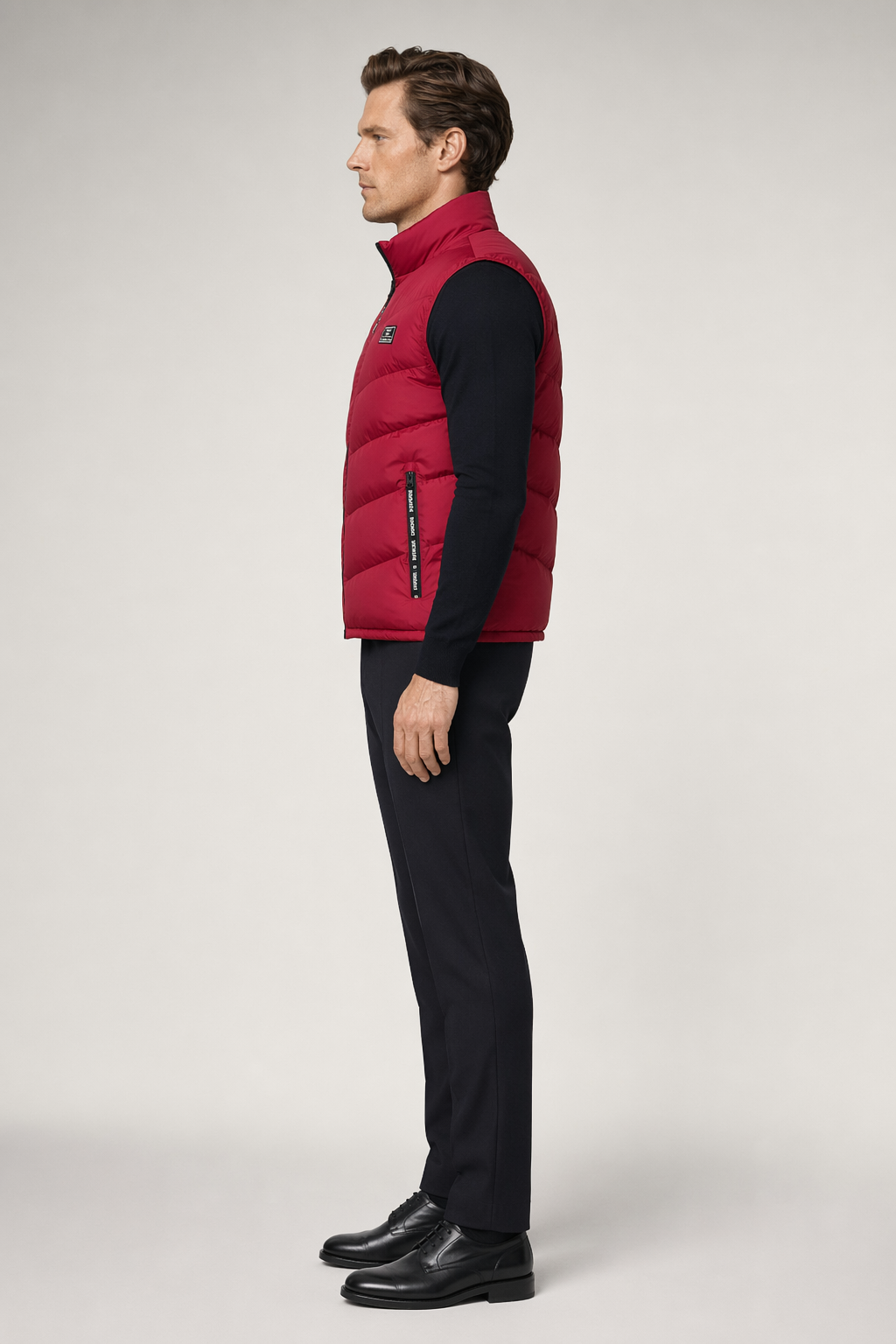 Red Puffer Vest with Elevated Collar for Men Default