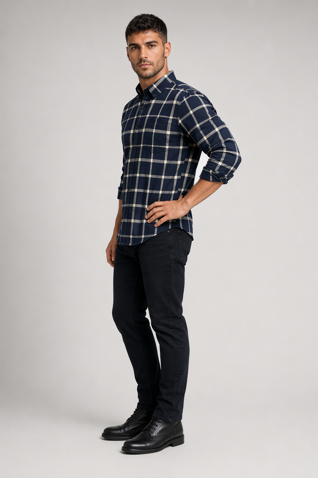Checkered Cotton Shirt for Men with Long Sleeves Default