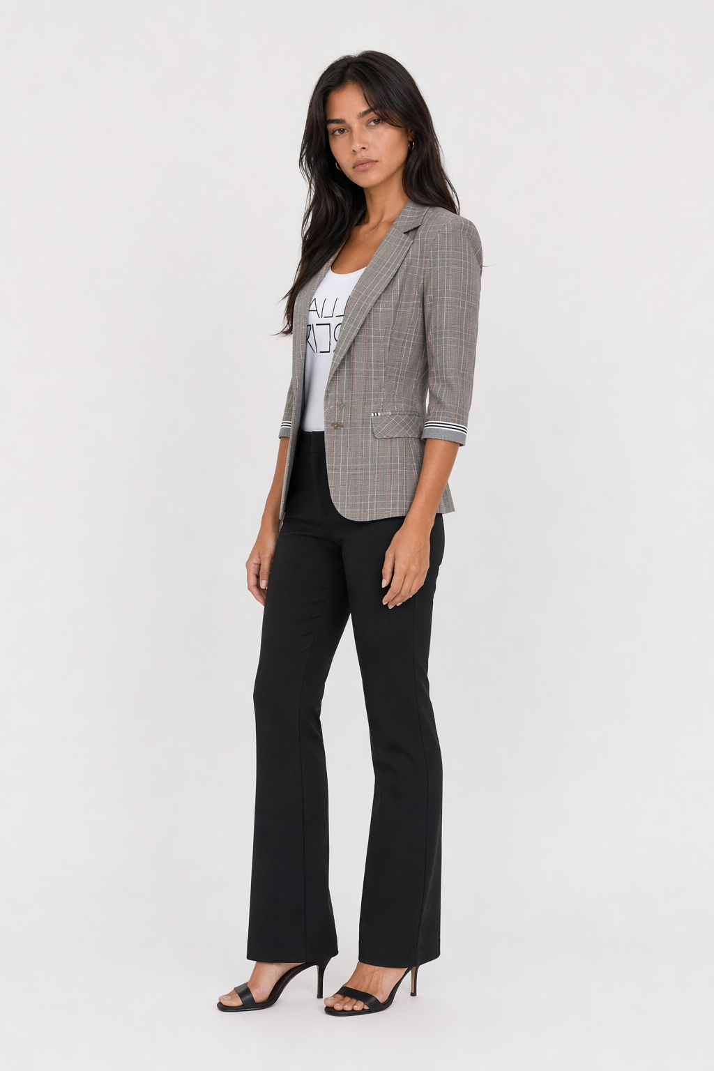 Slim Fit Blazer with Three-Quarter Sleeves for Women Default
