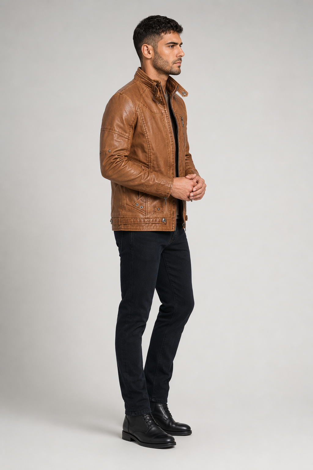 Faux Leather Jacket for Men - Bomber Style Default