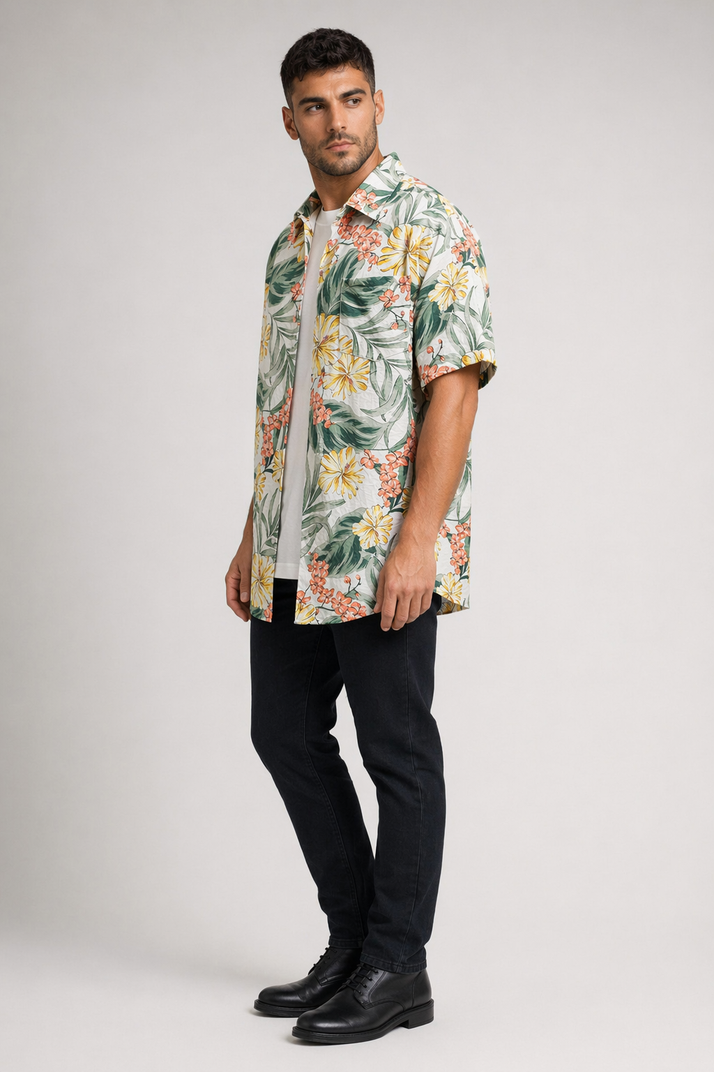 Oversized Hawaiian Print Men's Short Sleeve Shirt for a Tropical Vibe Default
