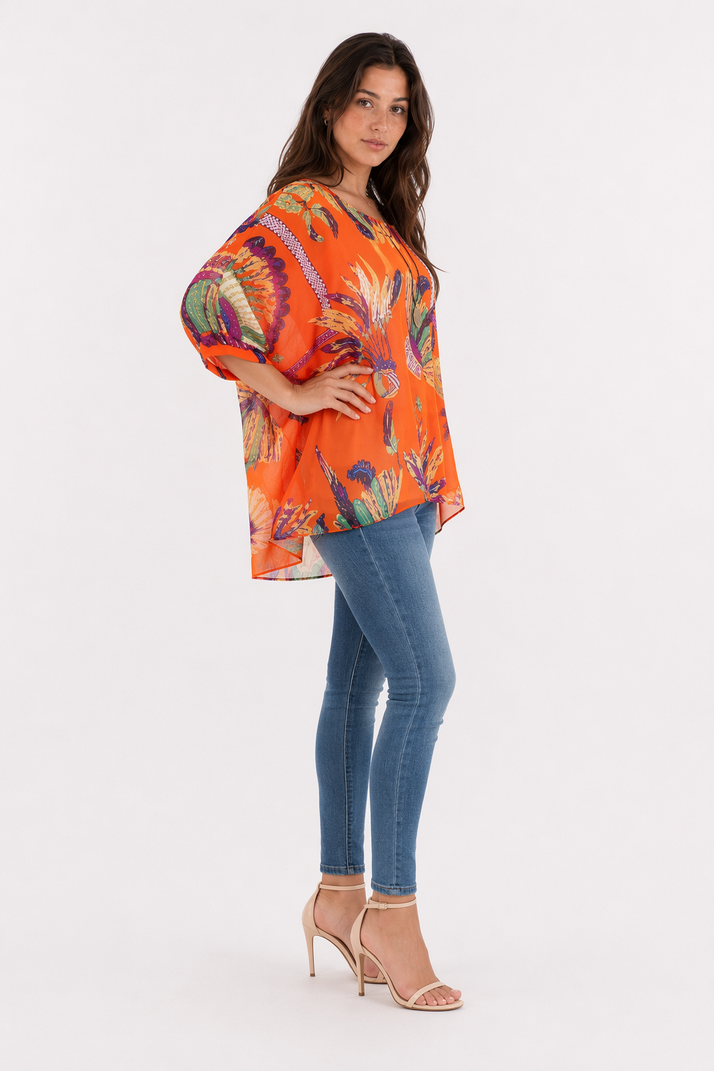 Tropical Chiffon Tunic Top for Women with a Relaxed Fit Default
