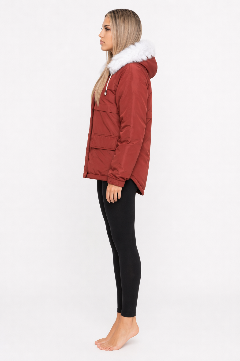 Red Hooded Winter Puffer Jacket for Women Default