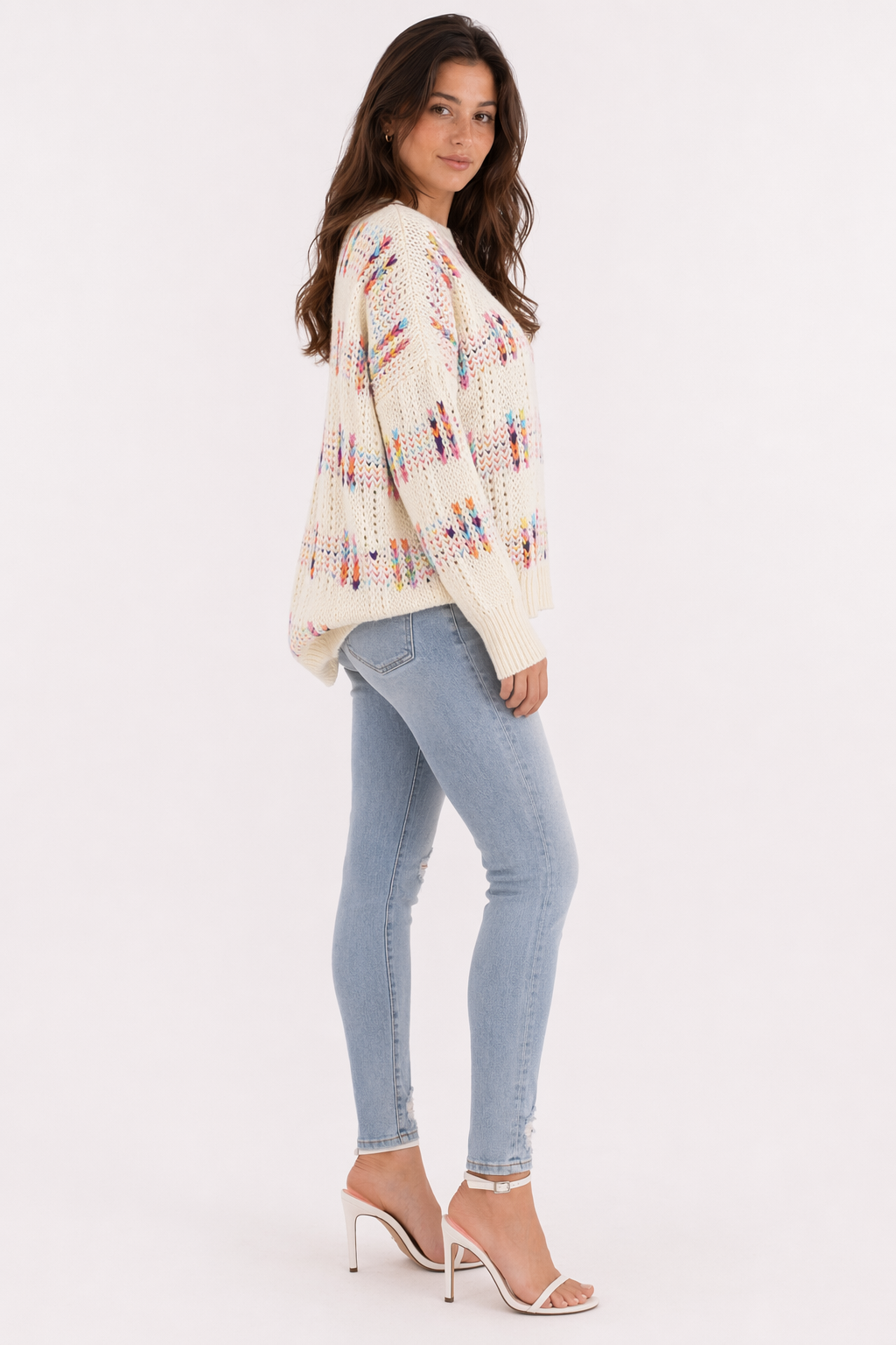 Chunky Knit Rainbow Sweater for Women Off White