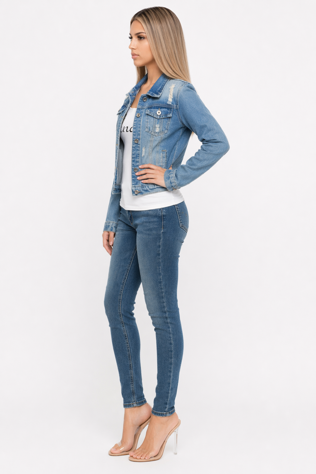 Distressed Denim Jacket for Women Default